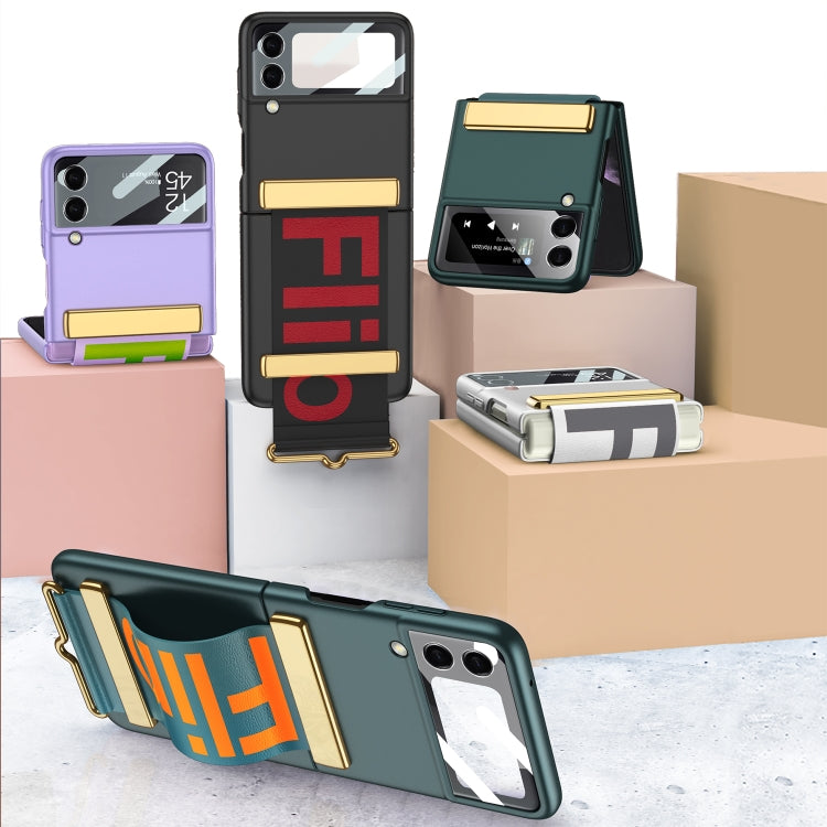 For Samsung Galaxy Z Flip4 GKK Ultra-thin Full Coverage Phone Flip Case with Wristband(Pink)