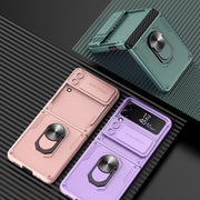 For Samsung Galaxy Z Flip4 GKK Carbon Brazing Pattern Shockproof Armor PC Phone Case with Ring Holder(Purple)