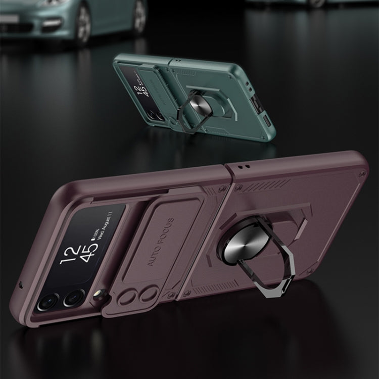 For Samsung Galaxy Z Flip4 GKK Carbon Brazing Pattern Shockproof Armor PC Phone Case with Ring Holder(Green)