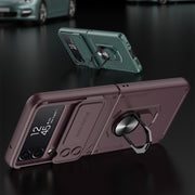 For Samsung Galaxy Z Flip4 GKK Carbon Brazing Pattern Shockproof Armor PC Phone Case with Ring Holder(Green)