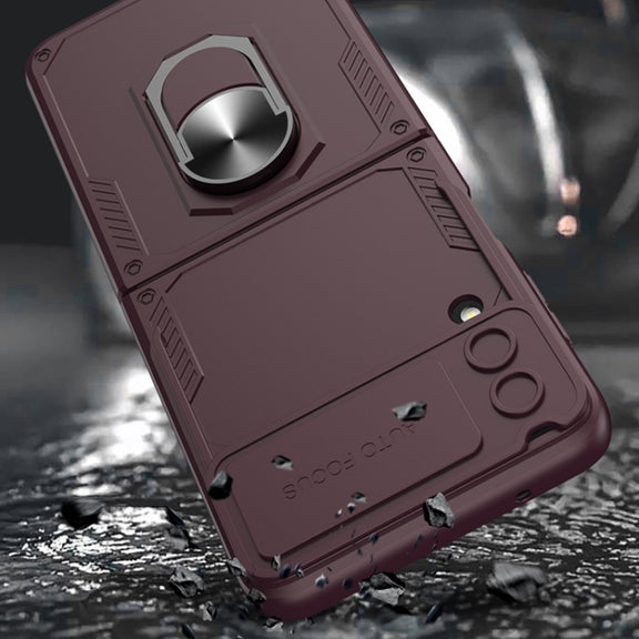 For Samsung Galaxy Z Flip4 GKK Carbon Brazing Pattern Shockproof Armor PC Phone Case with Ring Holder(Pink)