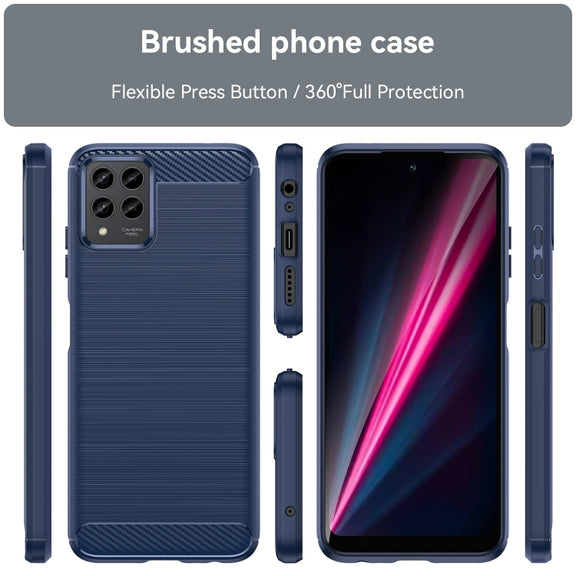 For T-Mobile REVVL 6 Pro 5G Brushed Texture Carbon Fiber TPU Phone Case(Blue)