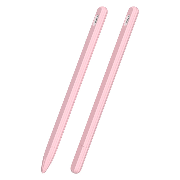 3 in 1 Striped Liquid Silicone Stylus Case with Two Tip Caps For Apple Pencil 1(Pink)