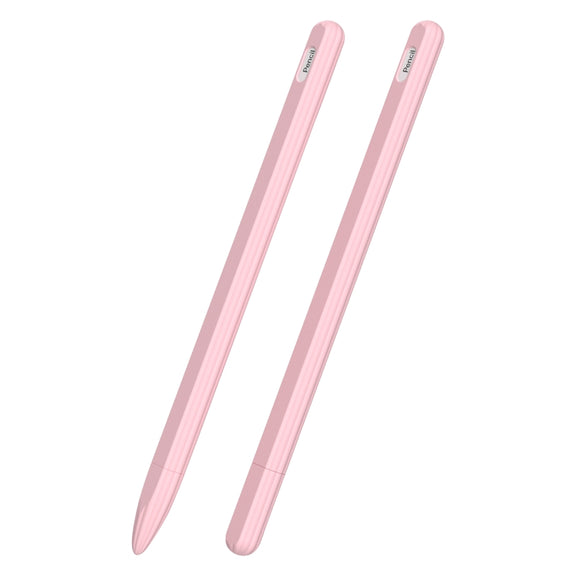 3 in 1 Striped Liquid Silicone Stylus Case with Two Tip Caps For Apple Pencil 1(Pink)