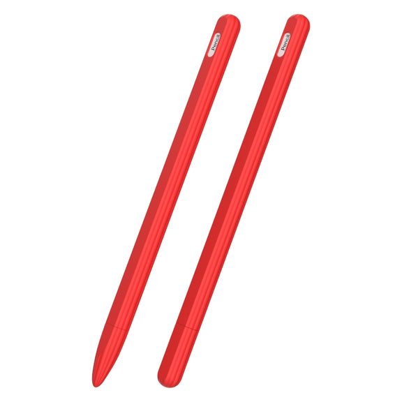 3 in 1 Striped Liquid Silicone Stylus Case with Two Tip Caps For Apple Pencil 1(Red)