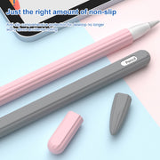 3 in 1 Striped Liquid Silicone Stylus Case with Two Tip Caps For Apple Pencil 1(Grey)