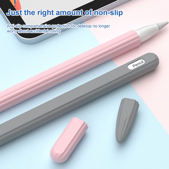 3 in 1 Striped Liquid Silicone Stylus Case with Two Tip Caps For Apple Pencil 1(Grey)