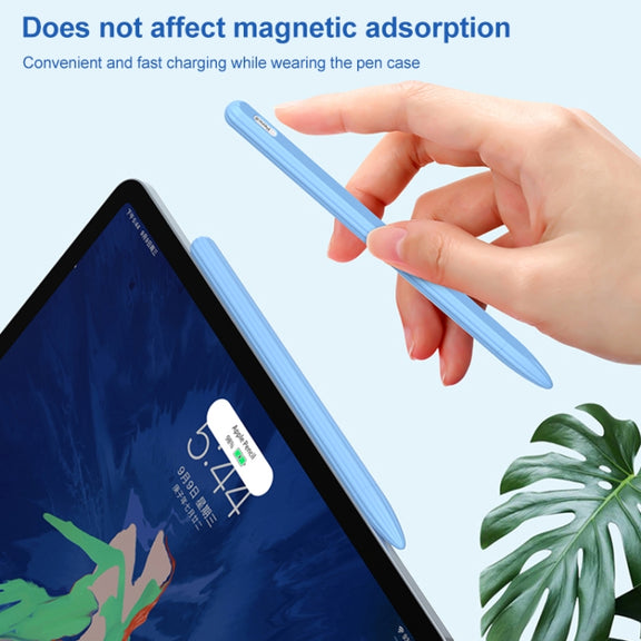 3 in 1 Striped Liquid Silicone Stylus Case with Two Tip Caps For Apple Pencil 1(Grey)