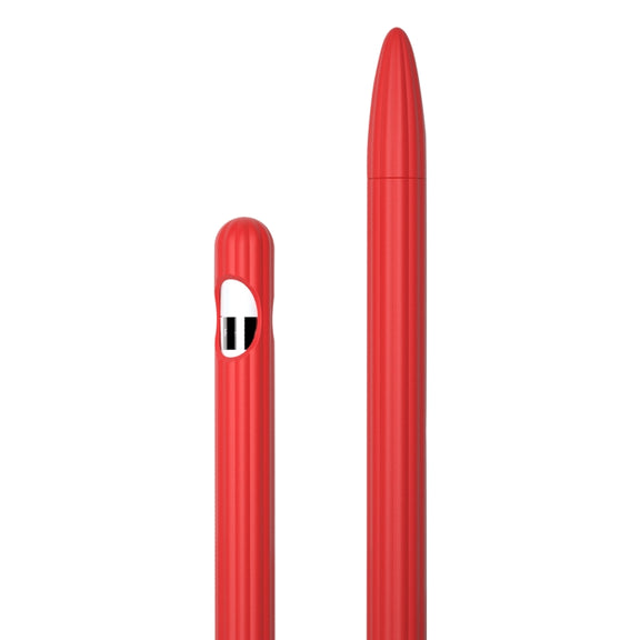 3 in 1 Striped Liquid Silicone Stylus Case with Two Tip Caps For Apple Pencil 2(Red)