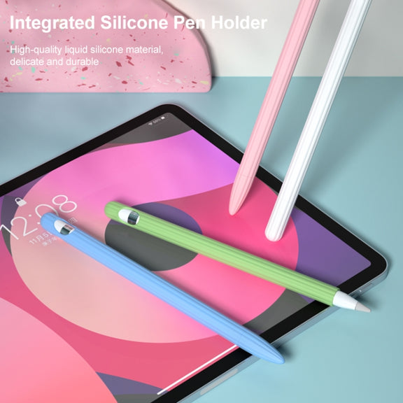 3 in 1 Striped Liquid Silicone Stylus Case with Two Tip Caps For Apple Pencil 2(Red)