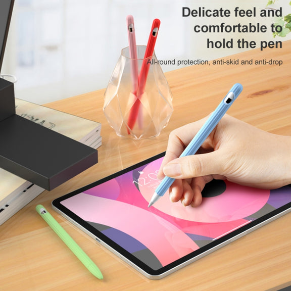 3 in 1 Striped Liquid Silicone Stylus Case with Two Tip Caps For Apple Pencil 2(Red)