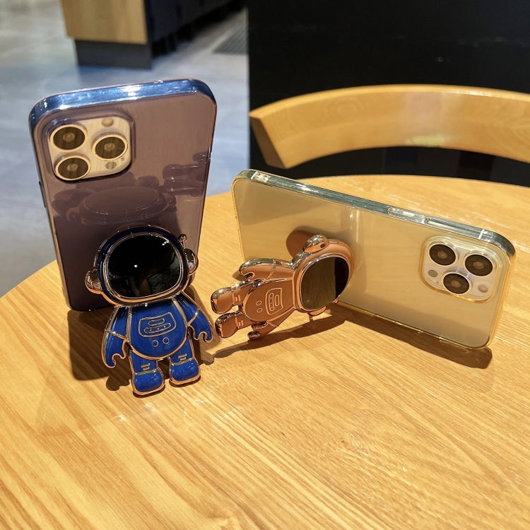 For iPhone 14 Pro Max Plating Astronaut Holder TPU Phone Case (Purple)