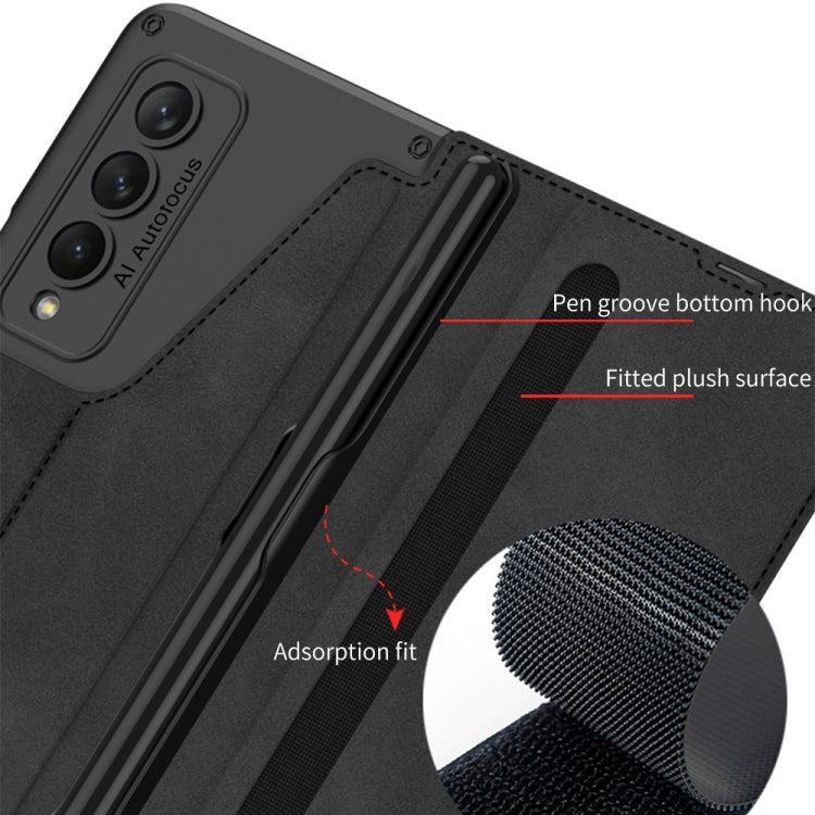 For Samsung Galaxy Z Fold4 GKK Armor Flip Leather Phone Case with Pen Slots(Night Green)