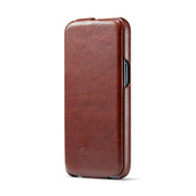 For iPhone 14 Pro Max Fierre Shann Oil Wax Texture Vertical Flip PU Phone Case (Brown)