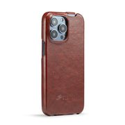 For iPhone 14 Pro Max Fierre Shann Oil Wax Texture Vertical Flip PU Phone Case (Brown)
