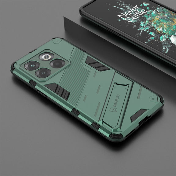 For OnePlus 10T 5G Punk Armor PC + TPU Phone Case with Holder(Green)