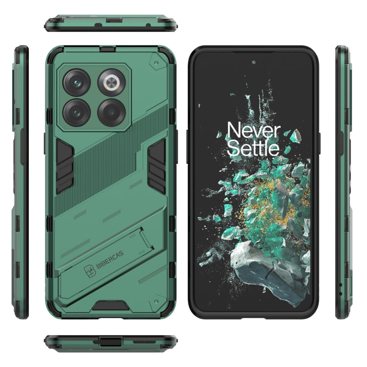 For OnePlus 10T 5G Punk Armor PC + TPU Phone Case with Holder(Green)