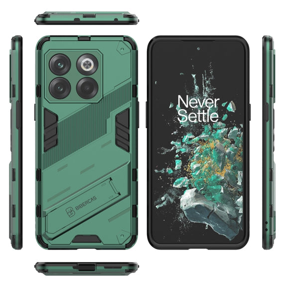 For OnePlus 10T 5G Punk Armor PC + TPU Phone Case with Holder(Green)