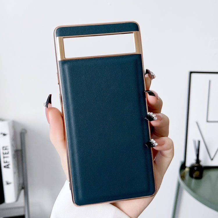 For Google Pixel 7 Genuine Leather Xiaoya Series Nano Electroplating Phone Case(Dark Green)