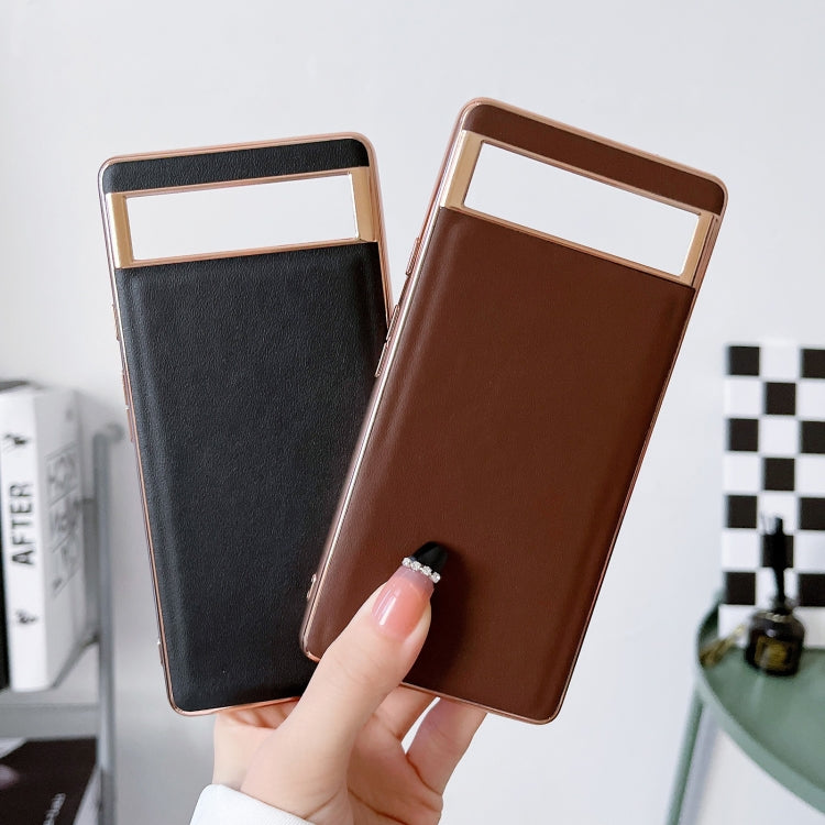 For Google Pixel 7 Genuine Leather Xiaoya Series Nano Electroplating Phone Case(Dark Green)