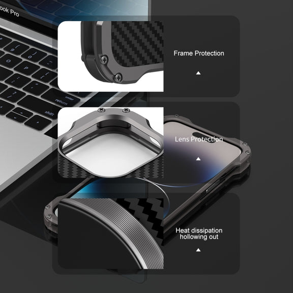 For iPhone 14 Pro Max R-JUST RJ51 Hollow Shockproof Metal Phone Case (Dark Grey)