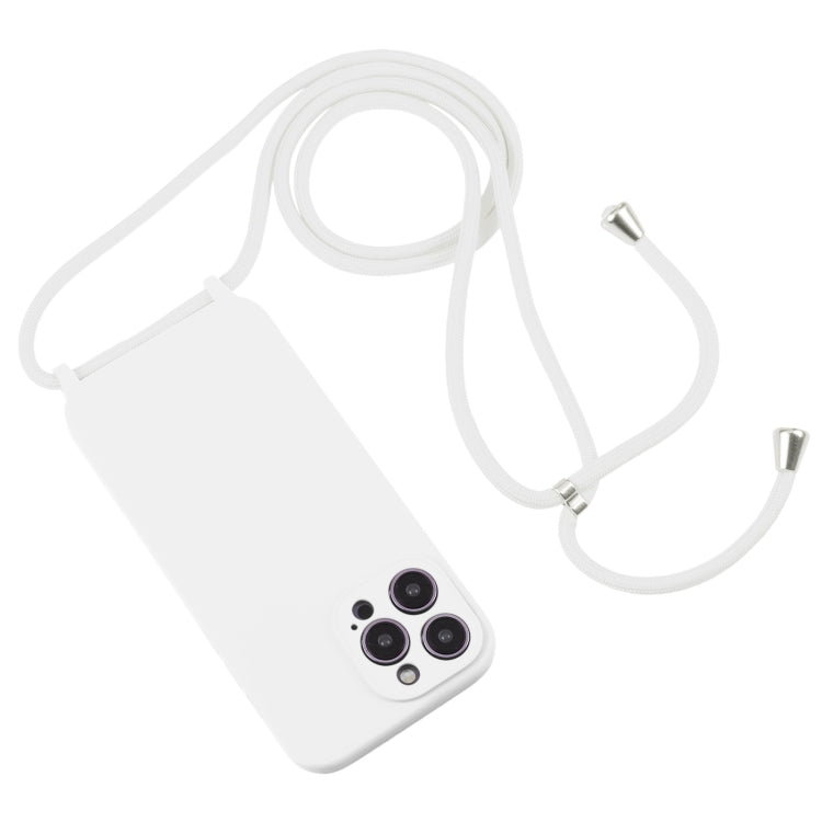For iPhone 14 Pro Crossbody Lanyard Liquid Silicone Case(White)