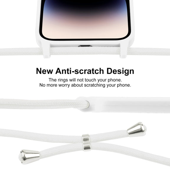 For iPhone 14 Pro Crossbody Lanyard Liquid Silicone Case(White)