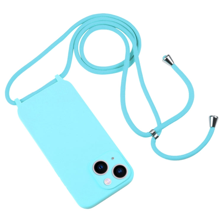 For iPhone 13 Crossbody Lanyard Liquid Silicone Case(Ice Blue)