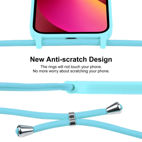 For iPhone 13 Crossbody Lanyard Liquid Silicone Case(Ice Blue)