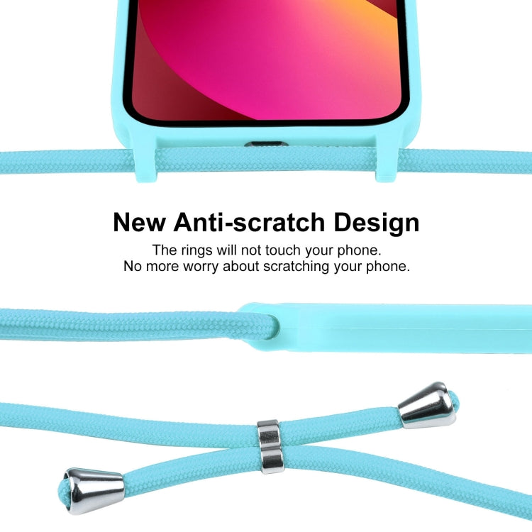 For iPhone 13 Crossbody Lanyard Liquid Silicone Case(Ice Blue)
