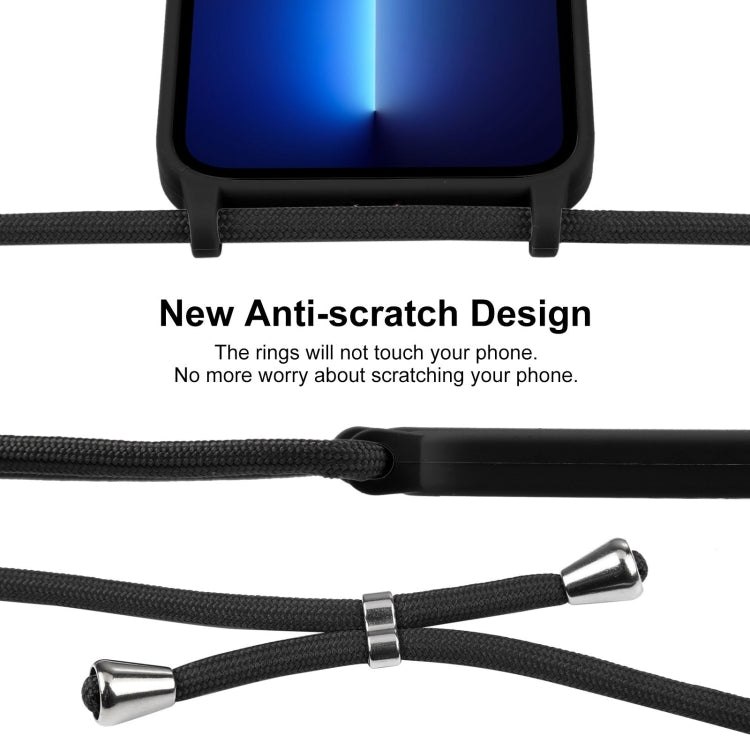 For iPhone 13 Pro Crossbody Lanyard Liquid Silicone Case(Black)
