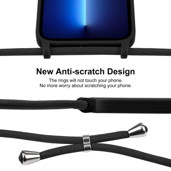 For iPhone 13 Pro Crossbody Lanyard Liquid Silicone Case(Black)