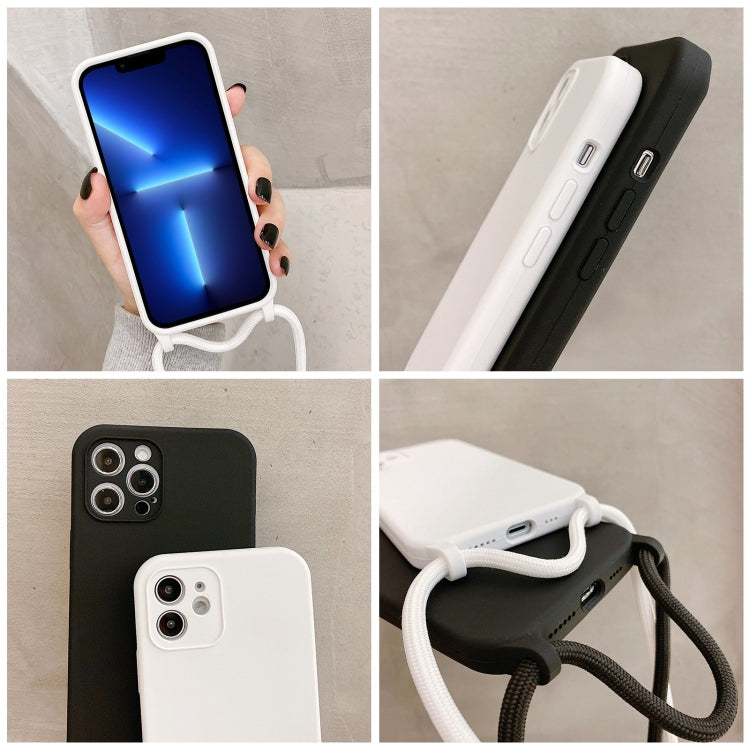 For iPhone 13 Pro Crossbody Lanyard Liquid Silicone Case(Black)