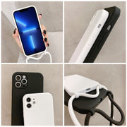 For iPhone 13 Pro Crossbody Lanyard Liquid Silicone Case(Black)