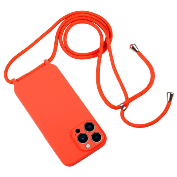 For iPhone 13 Pro Max Crossbody Lanyard Liquid Silicone Case(Orange)