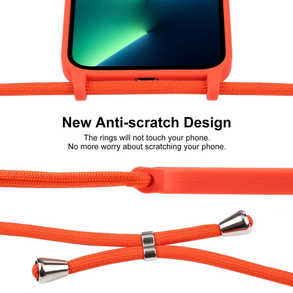 For iPhone 13 Pro Max Crossbody Lanyard Liquid Silicone Case(Orange)