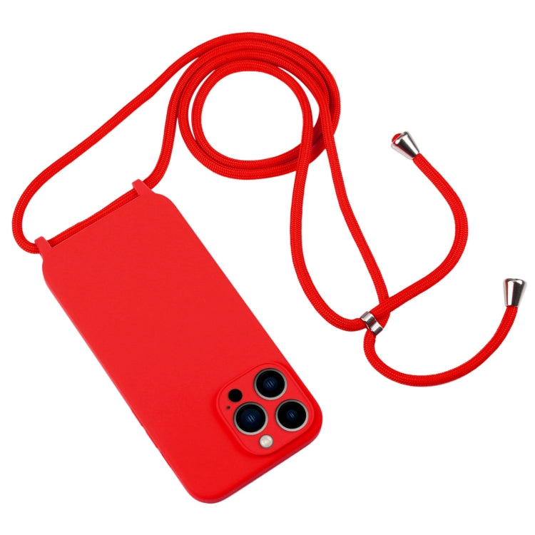 For iPhone 13 Pro Max Crossbody Lanyard Liquid Silicone Case(Red)