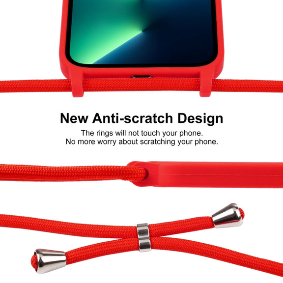 For iPhone 13 Pro Max Crossbody Lanyard Liquid Silicone Case(Red)