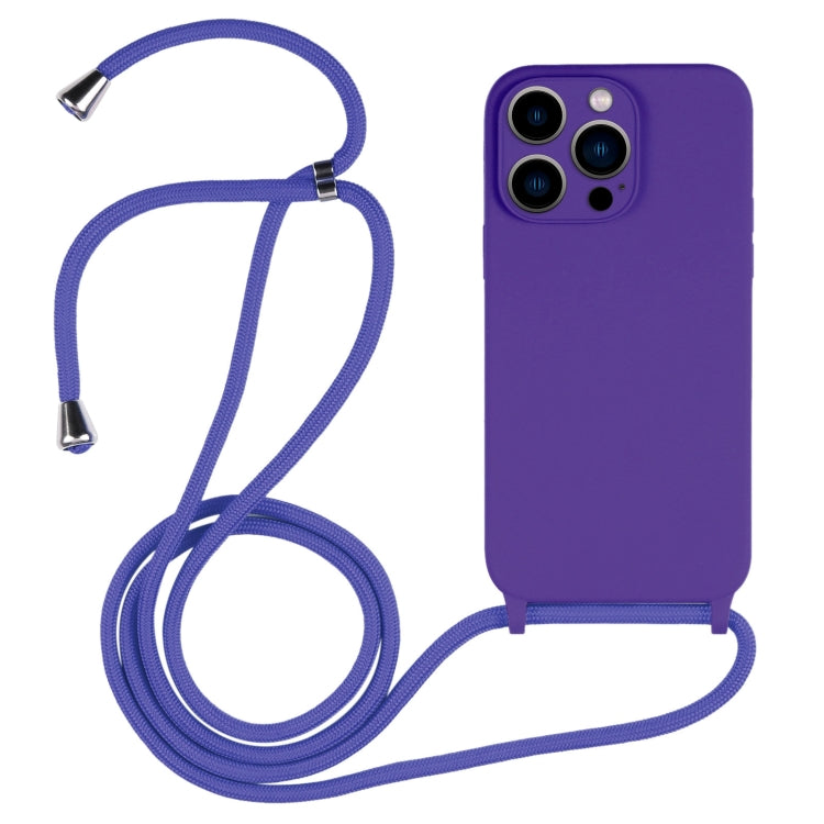 For iPhone 13 Pro Max Crossbody Lanyard Liquid Silicone Case(Purple)