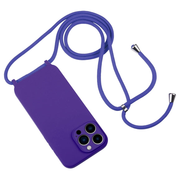 For iPhone 13 Pro Max Crossbody Lanyard Liquid Silicone Case(Purple)