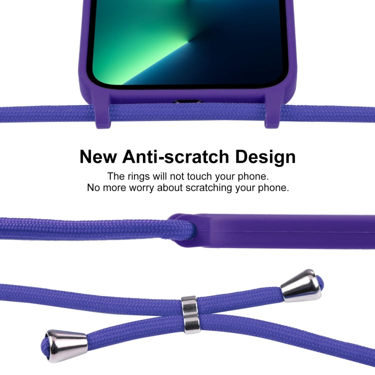For iPhone 13 Pro Max Crossbody Lanyard Liquid Silicone Case(Purple)