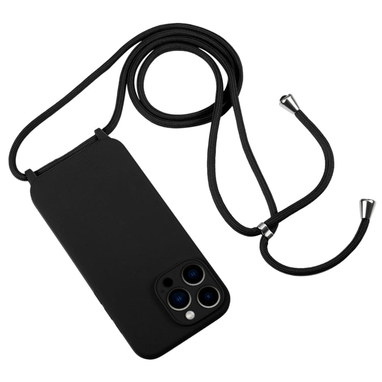 For iPhone 13 Pro Max Crossbody Lanyard Liquid Silicone Case(Black)