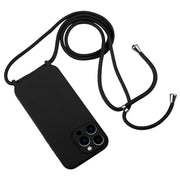For iPhone 13 Pro Max Crossbody Lanyard Liquid Silicone Case(Black)