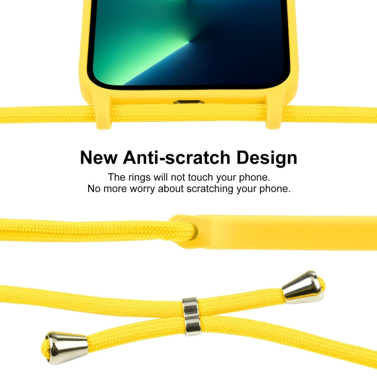 For iPhone 13 Pro Max Crossbody Lanyard Liquid Silicone Case(Yellow)