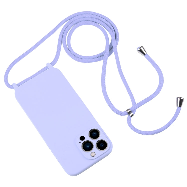 For iPhone 13 Pro Max Crossbody Lanyard Liquid Silicone Case(Light Purple)