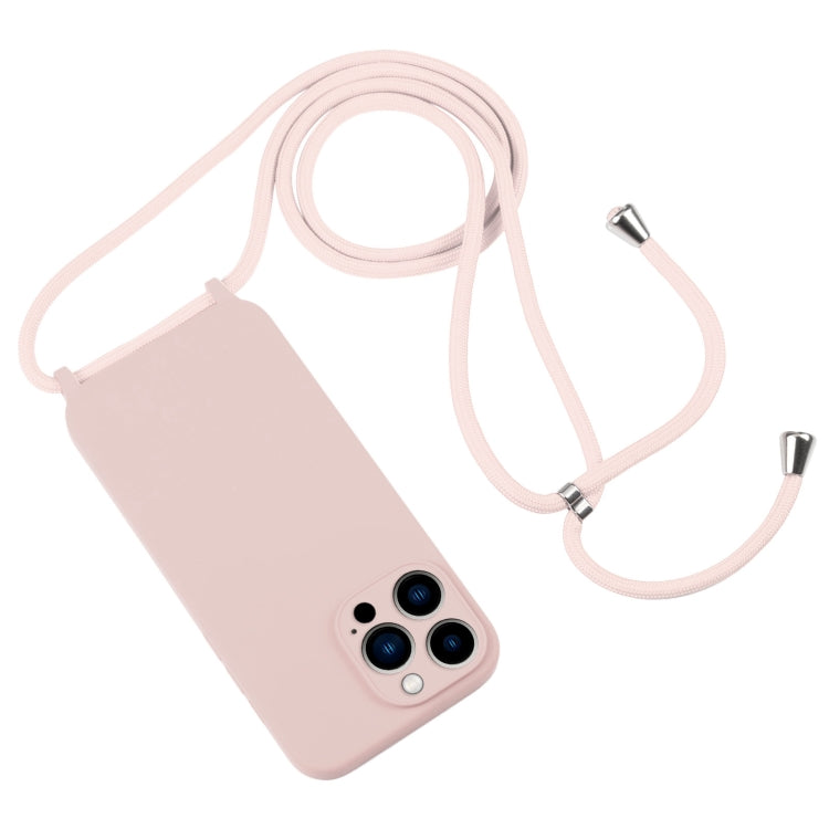 For iPhone 13 Pro Max Crossbody Lanyard Liquid Silicone Case(Sand Pink)