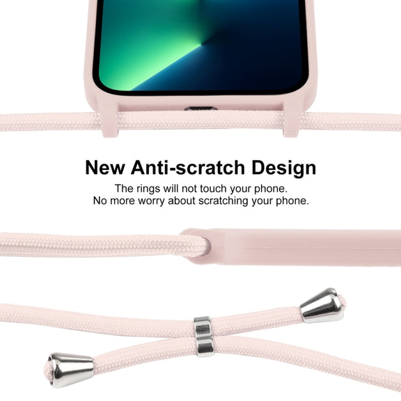 For iPhone 13 Pro Max Crossbody Lanyard Liquid Silicone Case(Sand Pink)