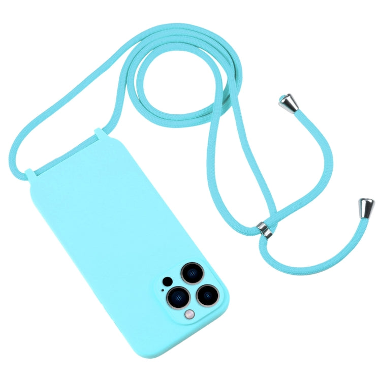 For iPhone 13 Pro Max Crossbody Lanyard Liquid Silicone Case(Ice Blue)