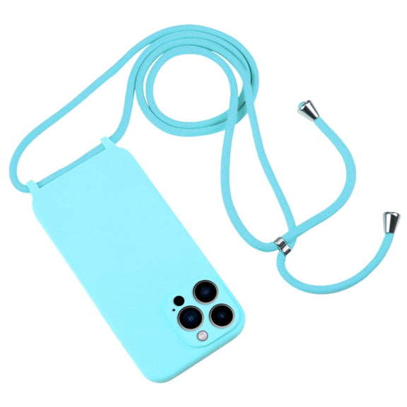 For iPhone 13 Pro Max Crossbody Lanyard Liquid Silicone Case(Ice Blue)