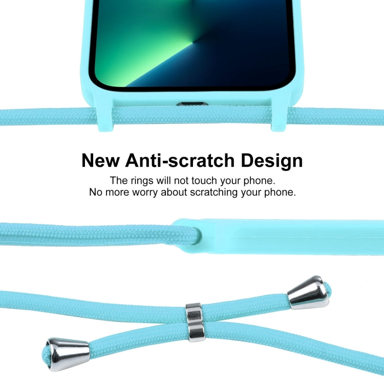 For iPhone 13 Pro Max Crossbody Lanyard Liquid Silicone Case(Ice Blue)